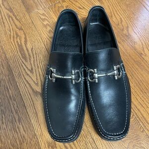 Salvatore Ferragamo Black Leather Slip-On Loafers